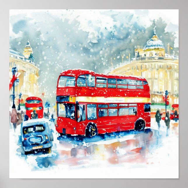  London's Iconic Red Double-Decker Buses, (L) Poster (Front)