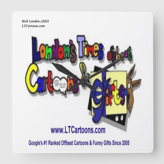 Londons Times Cartoon Logo Square Wall Clock (Front)