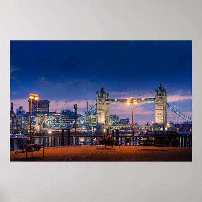 London's Tower Bridge as night falls Poster (Front)