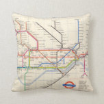 London's Underground Map Cushion<br><div class="desc">"Underground. Designed by Harold F. Hutchison". Pocket map of London underground railways by Harold F. Hutchison from 1962. Shows colour coded stations,  main subway lines,  escalator connection,  and river. 11091002.jp2</div>