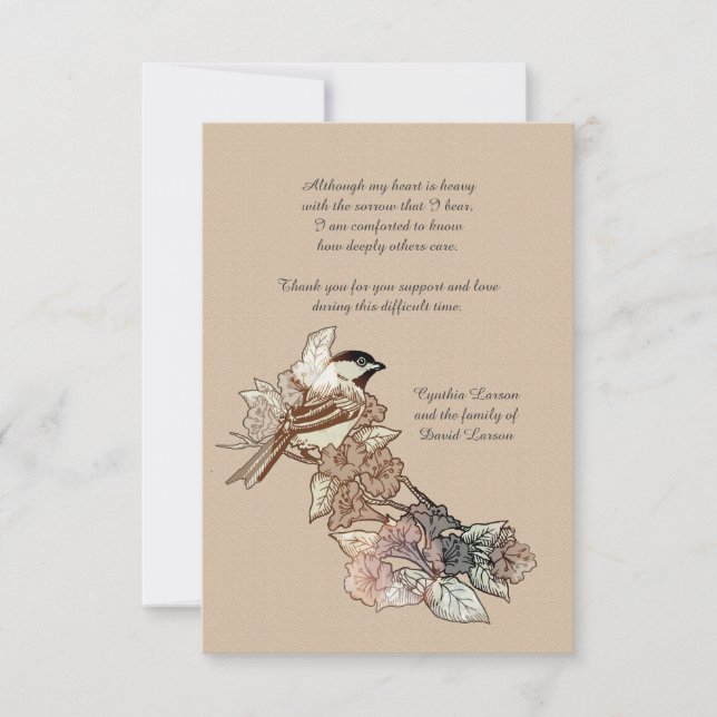 Lone Bird Bereavement Thank You Notecard (3.5 x 5) (Front)