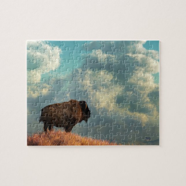 Lone Bison and Approaching Storm Jigsaw Puzzle (Horizontal)