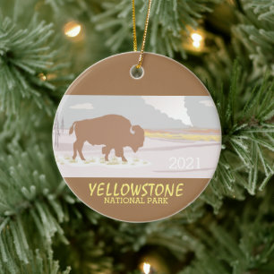 Lone Bison of Yellowstone National Park, Wyoming Ceramic Tree Decoration