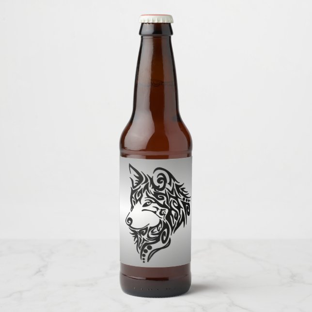 Lone Black Tribal Wolf Beer Bottle Label (Front)
