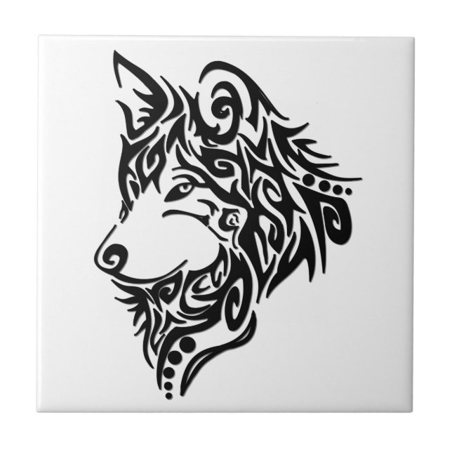 Lone Black Tribal Wolf Tile (Front)