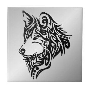 Lone Black Tribal Wolf Tile