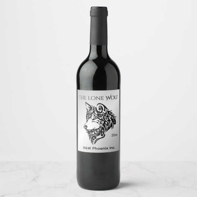 Lone Black Tribal Wolf Wine Label (Front)