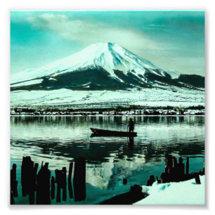 Lone Boatman Beneath the Winter Shadow of Mt. Fuji Photo Print