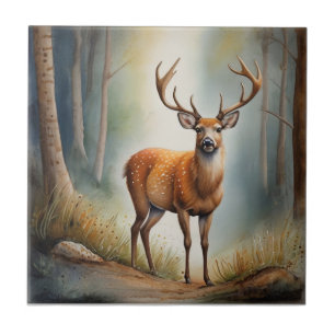 Lone Buck In Quiet Woods Wild Animal Tile