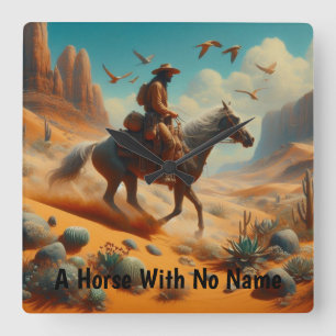 Lone Cowboy in Desert Canyon - Surreal Western Art Square Wall Clock