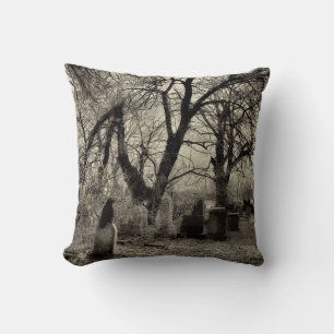 Lone Crow Sitting On A Tombstone Cushion