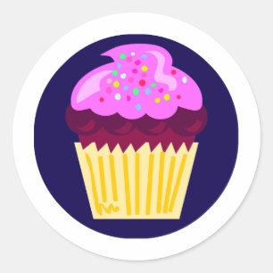Lone Cupcake Purple Fun Cartoon Art  Classic Round Sticker