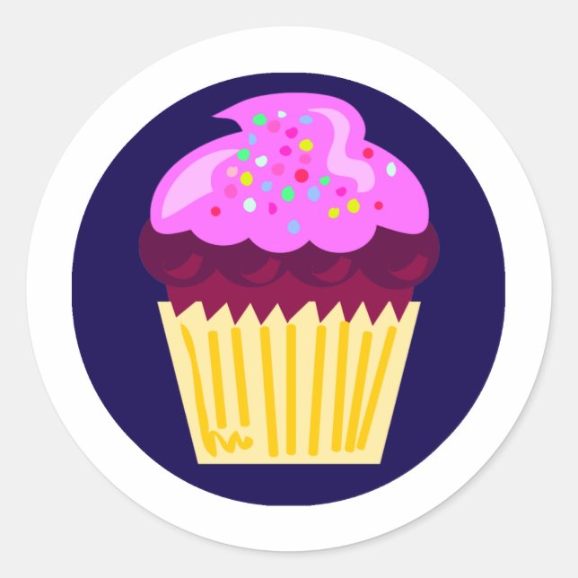 Lone Cupcake Purple Fun Cartoon Art  Classic Round Sticker (Front)