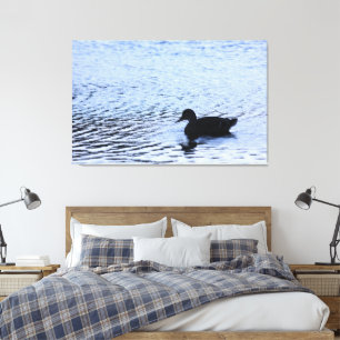 Lone Duck Wildlife Lake Water Ripples Photography Canvas Print