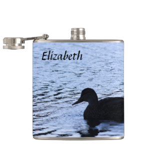Lone Duck Wildlife Lake Water Ripples Photography Hip Flask