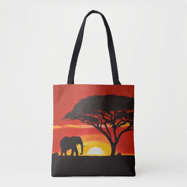 Lone Elephant in an African Sunset Tote Bag (Front)