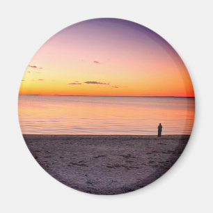 Lone Figure Standing on Ocean Beach Photo Magnet