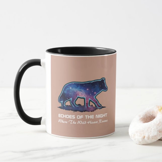 Lone Galaxy Wolf Silhouette (Echoes of the night) Mug (With Donut)