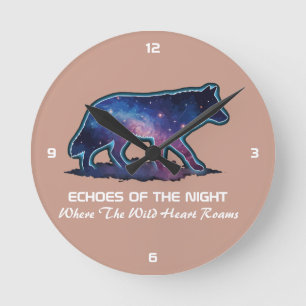 Lone Galaxy Wolf Silhouette (Echoes of the night)- Round Clock