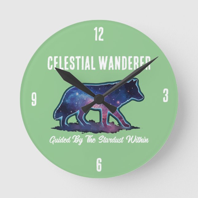 Lone Galaxy Wolf Silhouette -  Round Clock (Front)