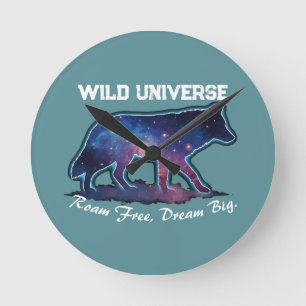 Lone Galaxy Wolf Silhouette - wild (NO NUMBERS) Round Clock