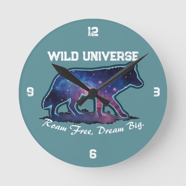 Lone Galaxy Wolf Silhouette (wild universe) -  Round Clock (Front)