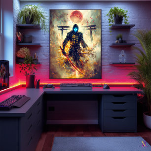 Lone Ghost Ronin – Spectral Samurai Fire & Shadows Poster