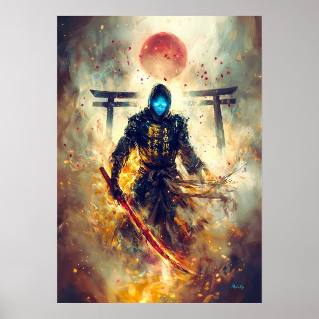 Lone Ghost Ronin – Spectral Samurai Fire & Shadows Poster (Front)