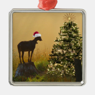 Lone Goat Marvels At Christmas Tree Metal Tree Decoration