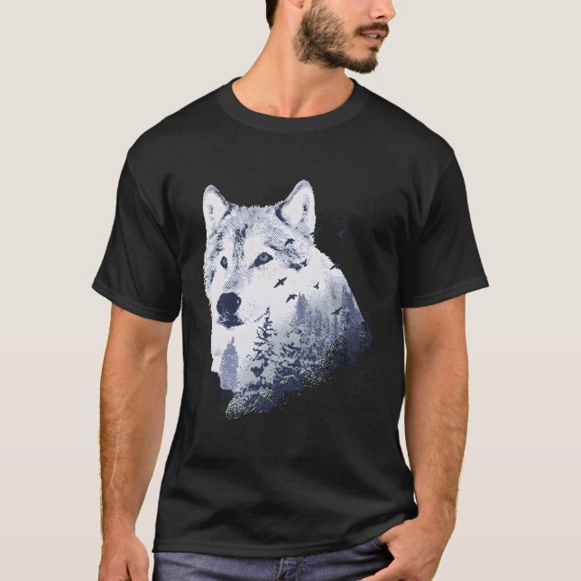 Lone Grey Wolf Winter Forest Wolf T-Shirt (Front)