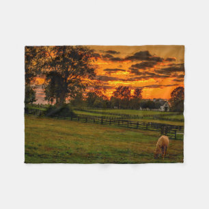 Lone horse at sunset fleece blanket