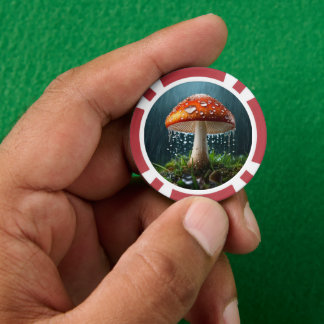 Lone Mushroom in a Heavy Rain Poker Chips