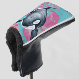 Lone Orca whale Marble Teal Pink Golf Head Cover