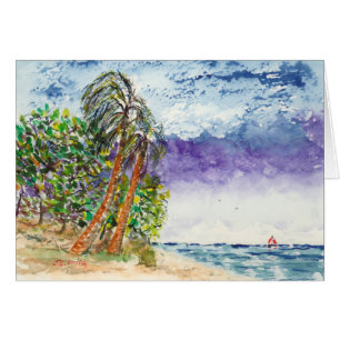 Lone Sail Boat & Palm Trees North Carolina Beach