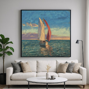 Lone Sailboat - Impressionism Style Seascape Art Poster