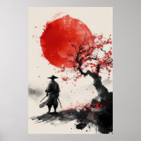 Lone Samurai – Red Sun Japanese Ink Art