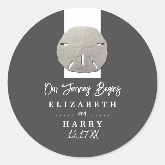 Lone Sand Dollar - Charcoal Grey - Beach Wedding Classic Round Sticker (Front)