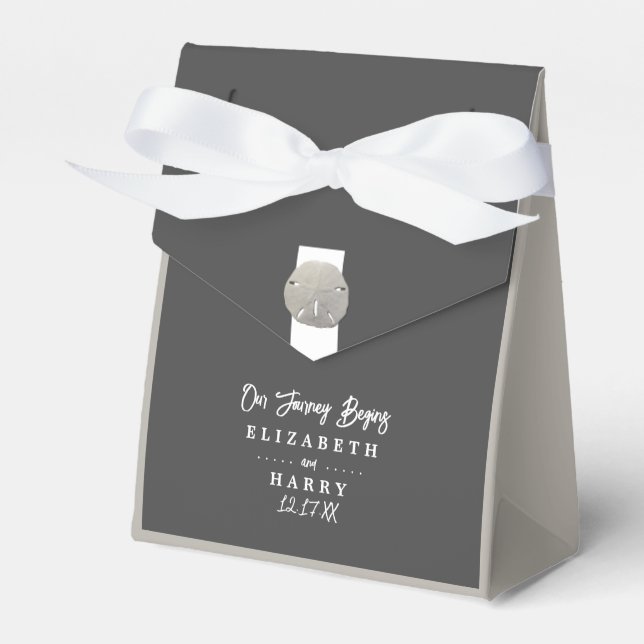 Lone Sand Dollar - Charcoal Grey - Beach Wedding Favour Box (Front Side)