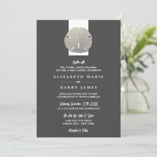 Lone Sand Dollar - Charcoal Grey - Beach Wedding Invitation
