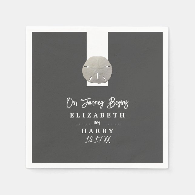 Lone Sand Dollar - Charcoal Grey - Beach Wedding Napkin (Front)