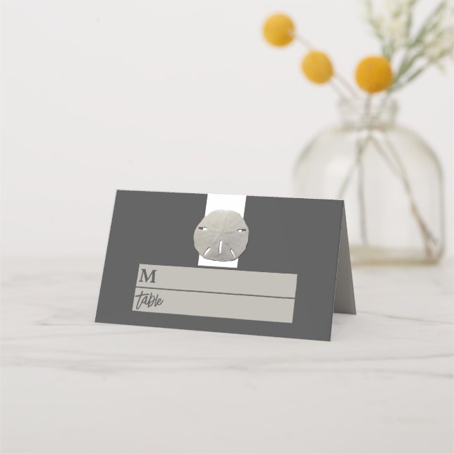 Lone Sand Dollar - Charcoal Grey - Beach Wedding Place Card (Front)