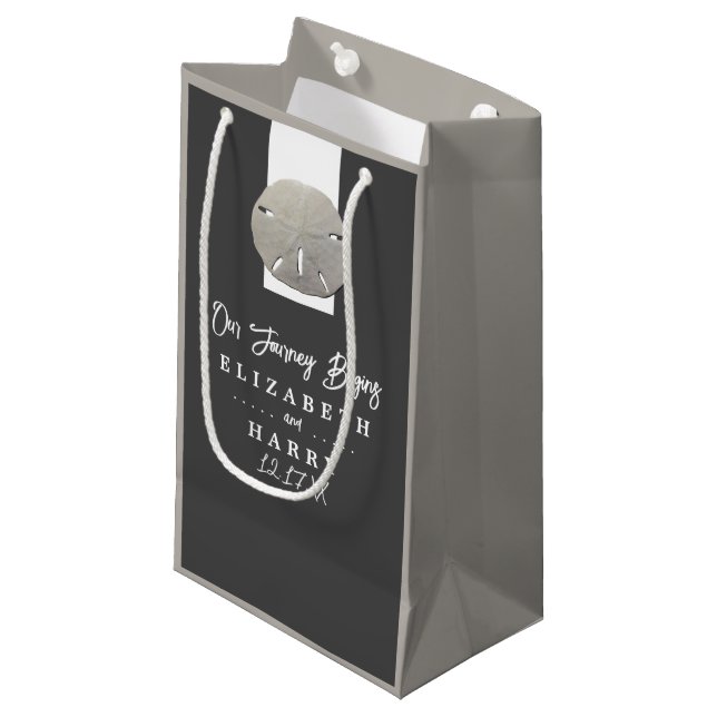 Lone Sand Dollar - Charcoal Grey - Beach Wedding Small Gift Bag (Front Angled)