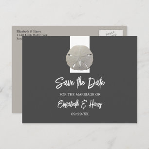Lone Sand Dollar - Charcoal Grey - Save the Date Announcement Postcard