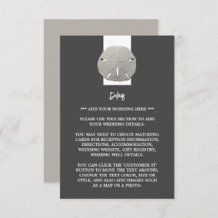 Lone Sand Dollar - Charcoal Grey - Wedding Detail Enclosure Card