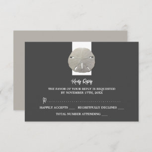Lone Sand Dollar - Charcoal Grey - Wedding RSVP Card