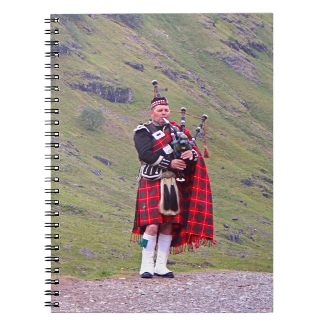Lone Scottish bagpiper, Highlands, Scotland Notebook (Front)