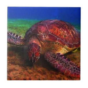 Lone Sea Turtle Ceramic Tile