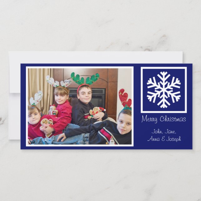 Lone Snowflake Christmas Photocards (Navy Blue) Holiday Card (Front)