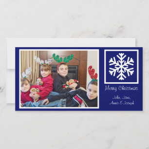 Lone Snowflake Christmas Photocards (Navy Blue) Holiday Card