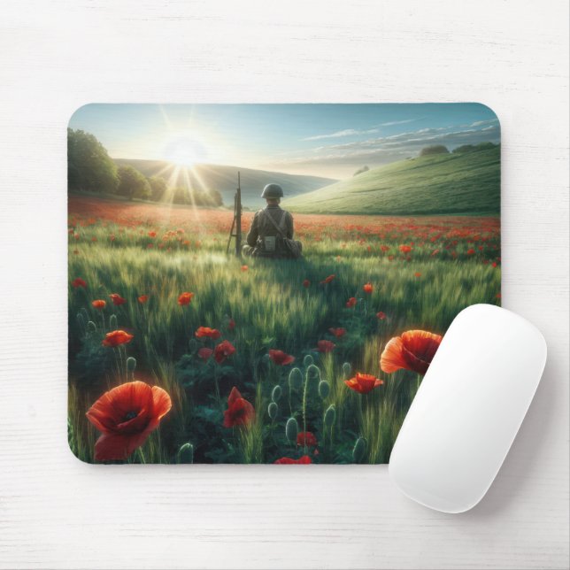 Lone Soldier In a Poppy Field Mouse Mat (With Mouse)